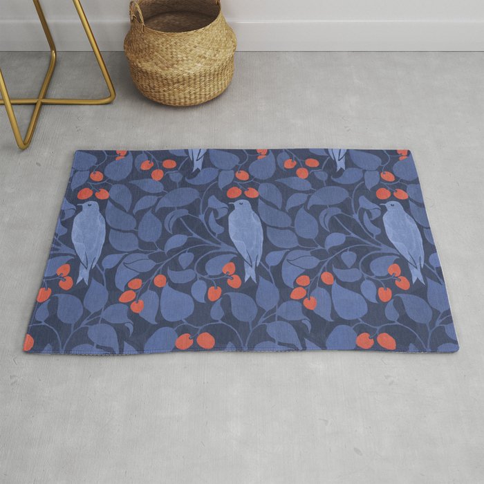 Blue Birds And Red Cherries Blue Rug Gallery Image 1