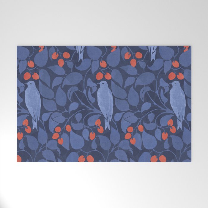 Blue Birds And Red Cherries Blue Welcome Mat Gallery Image 1