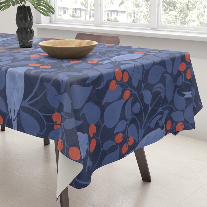 Blue Birds And Red Cherries Blue Tablecloth Gallery Image 3