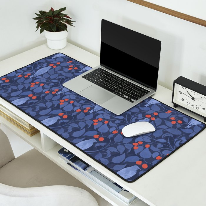 Blue Birds And Red Cherries Blue Desk Mat Gallery Image 2