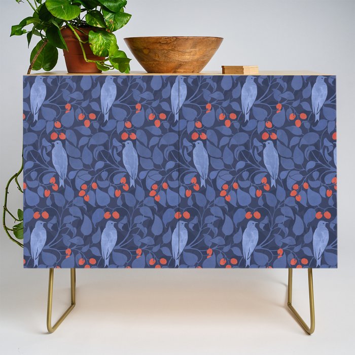 Blue Birds And Red Cherries Blue Credenza Gallery Image 1