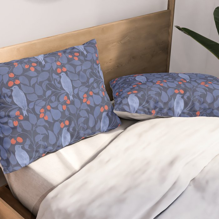 Blue Birds And Red Cherries Blue Pillow Sham Gallery Image 2
