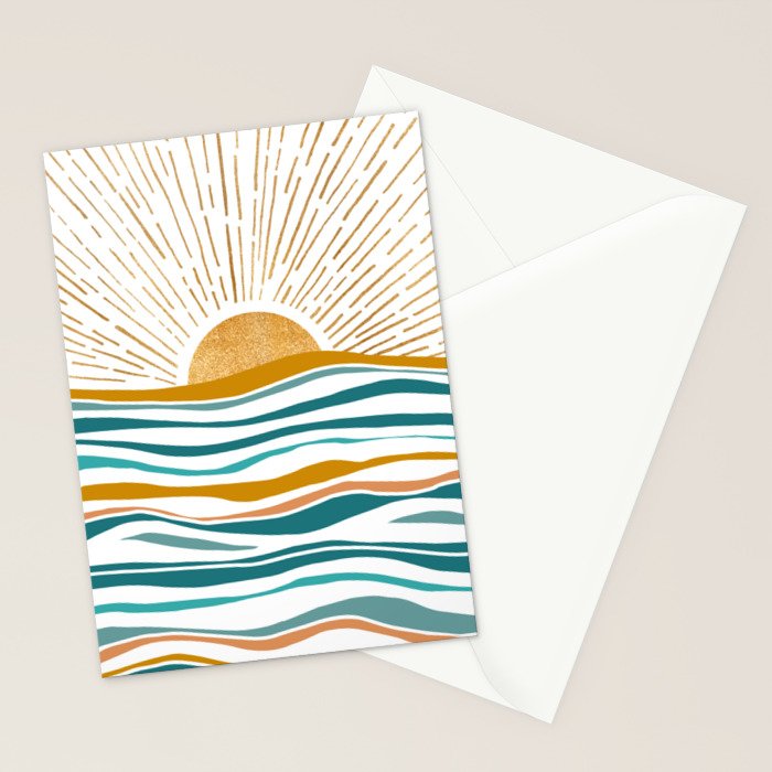 The Sun and The Sea - Gold and Teal Stationery Card Gallery Image 2