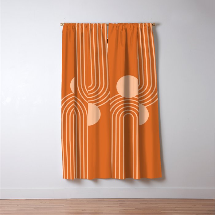 Mid Century Modern Geometric 194 in Orange Shades Window Curtain Gallery Image 3