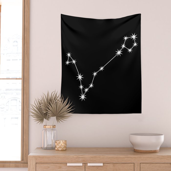Pisces Zodiac Star Constellation Line Art Black Wall Tapestry Gallery Image 2