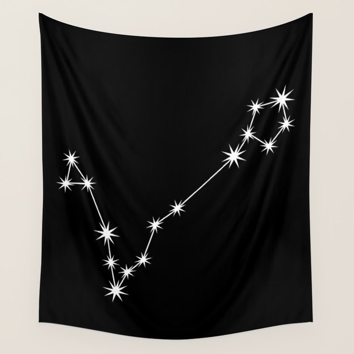 Pisces Zodiac Star Constellation Line Art Black Wall Tapestry Gallery Image 1