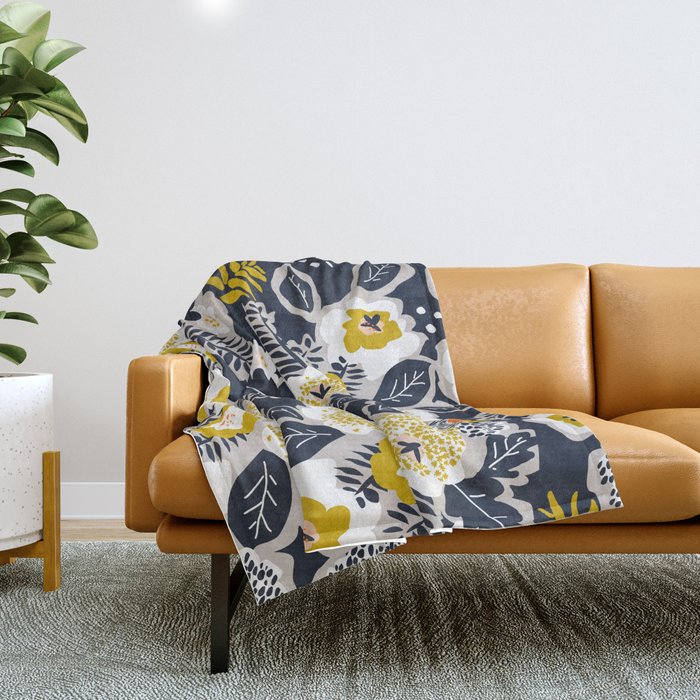 Scandinavian flowers greet you Throw Blanket Gallery Image 1