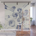 Cheers Dears - Blue Vintage Cocktails Illustration Wall Mural Gallery Image 1