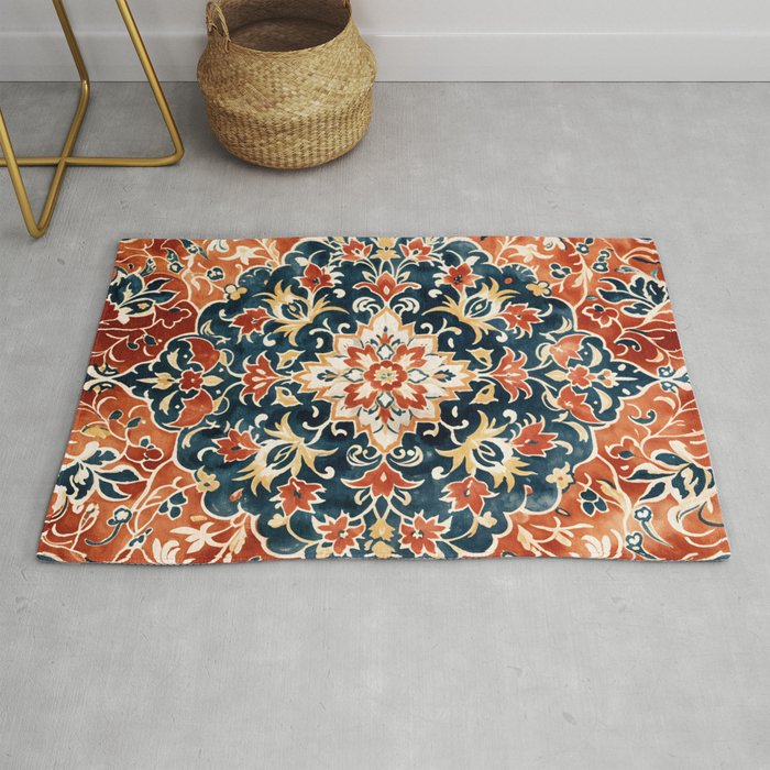 Indigo and Floral Spice Mandala Rug Gallery Image 1