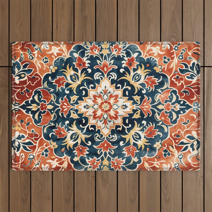 Indigo and Floral Spice Mandala Outdoor Rug Gallery Image 1