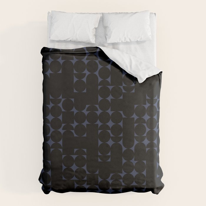 Midcentury modern geometric 01 black Duvet Cover