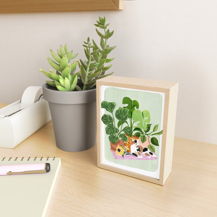 Cat and Plants Still Life Mini Art Print Gallery Image 2