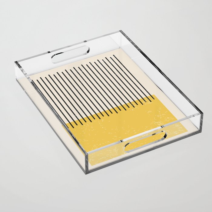 Yellow Lemon Square Stripes Mid Century Modern Minimalist Rothko Inspired Colourfield Stripes Acrylic Tray Gallery Image 1
