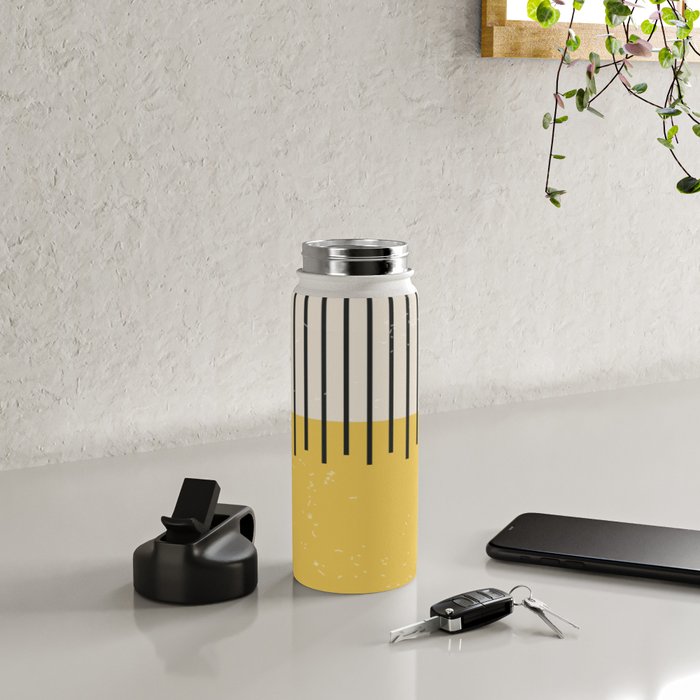 Yellow Lemon Square Stripes Mid Century Modern Minimalist Rothko Inspired Colourfield Stripes Water Bottle Gallery Image 4