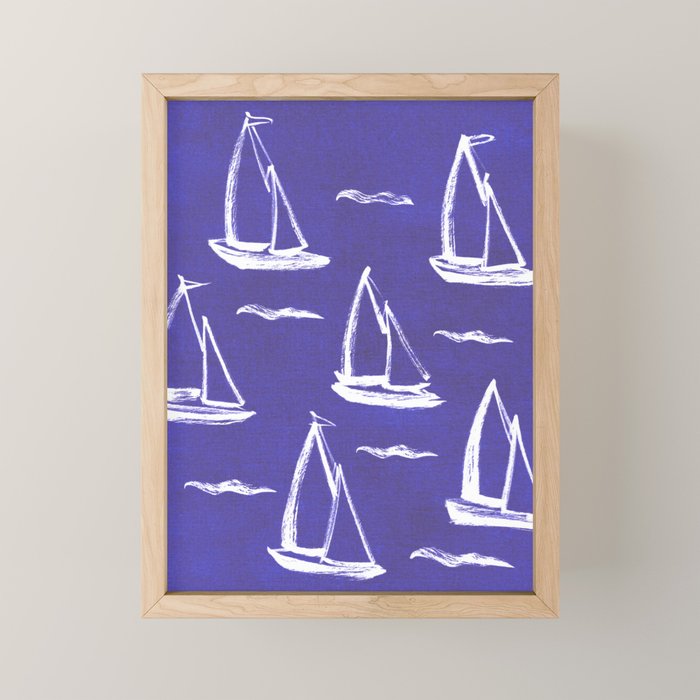 Sailboat Drawing - Indigo Blue Pattern Mini Art Print Gallery Image 1