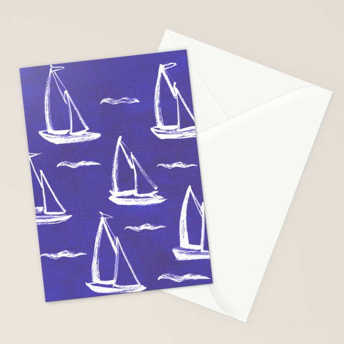 Sailboat Drawing - Indigo Blue Pattern Stationery Card Gallery Image 2