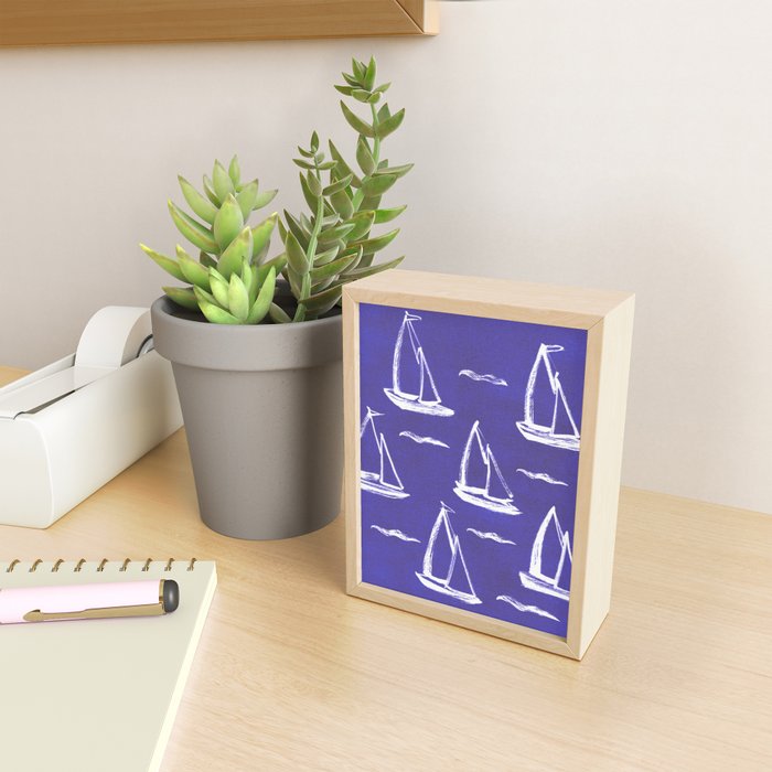 Sailboat Drawing - Indigo Blue Pattern Mini Art Print Gallery Image 2