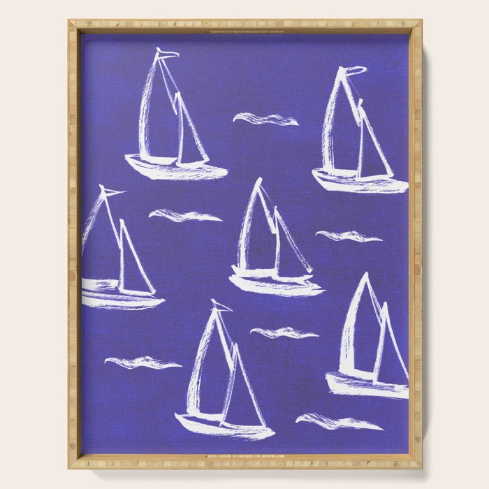 Sailboat Drawing - Indigo Blue Pattern Serving Tray Gallery Image 1