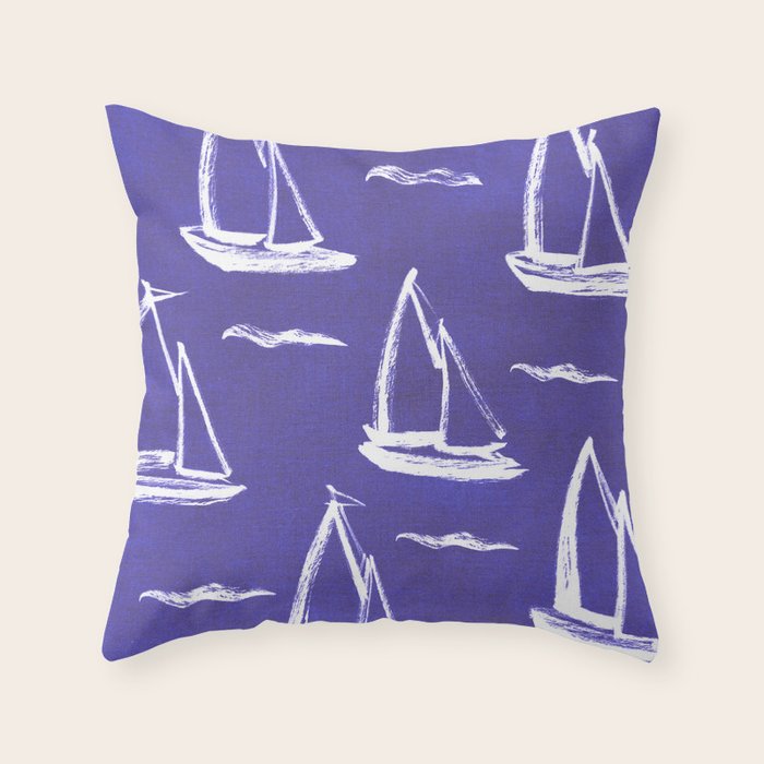 Sailboat Drawing - Indigo Blue Pattern Throw Pillow Gallery Image 6