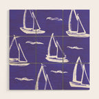 Sailboat Drawing - Indigo Blue Pattern Wood Wall Art Gallery Image 1