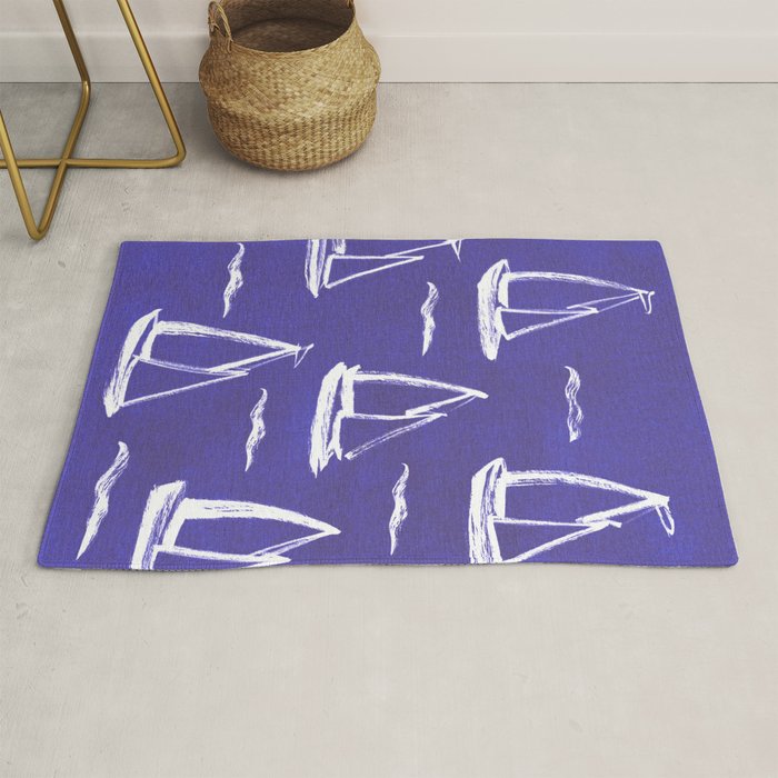 Sailboat Drawing - Indigo Blue Pattern Rug Gallery Image 1