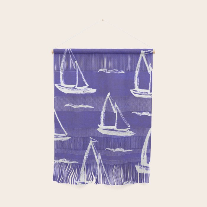 Sailboat Drawing - Indigo Blue Pattern Wall Hanging Gallery Image 1