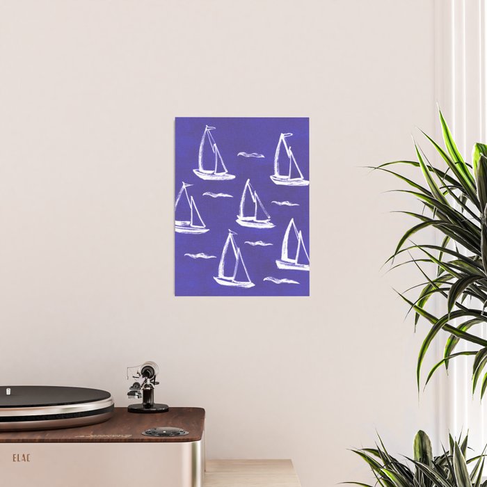 Sailboat Drawing - Indigo Blue Pattern Poster Gallery Image 2