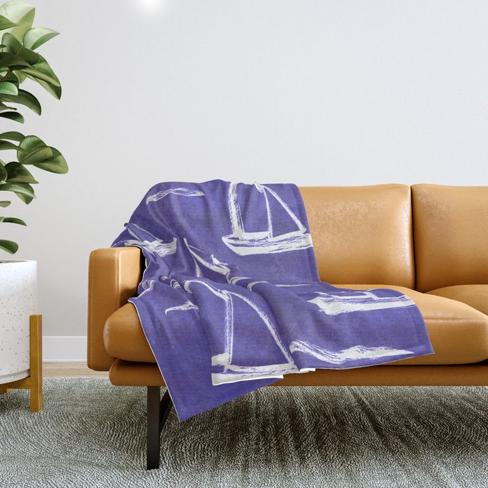 Sailboat Drawing - Indigo Blue Pattern Throw Blanket Gallery Image 1
