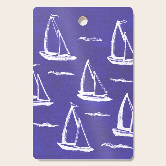 Sailboat Drawing - Indigo Blue Pattern Cutting Board Gallery Image 1