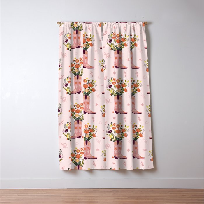 Western Floral Cowboy Boots Pattern Window Curtain Gallery Image 3