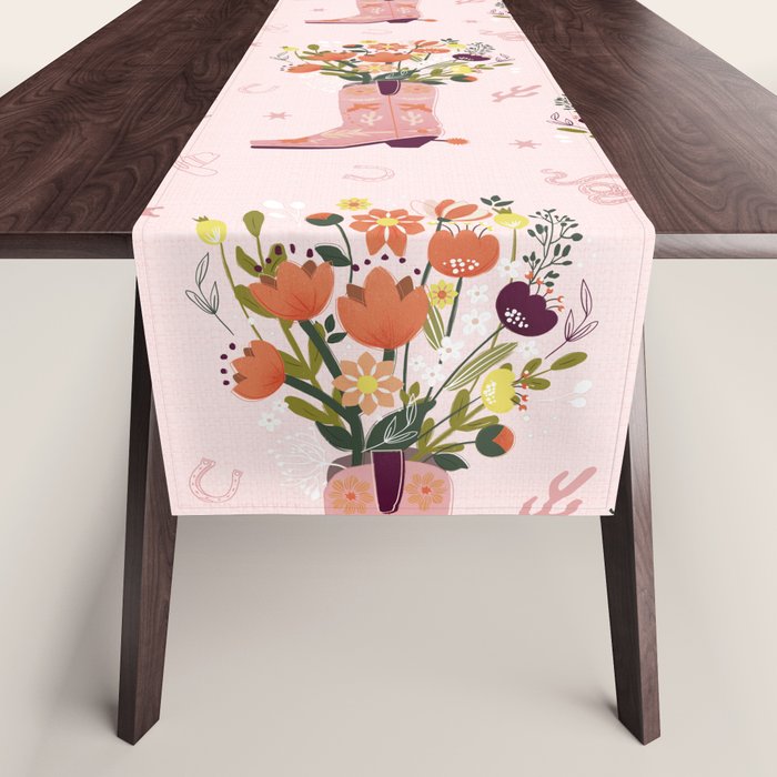 Western Floral Cowboy Boots Pattern Table Runner Gallery Image 1