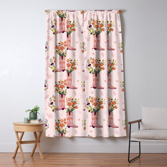 Western Floral Cowboy Boots Pattern Window Curtain Gallery Image 1