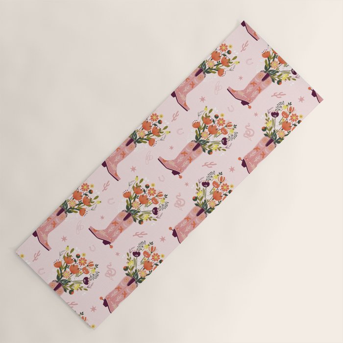 Western Floral Cowboy Boots Pattern Yoga Mat Gallery Image 1