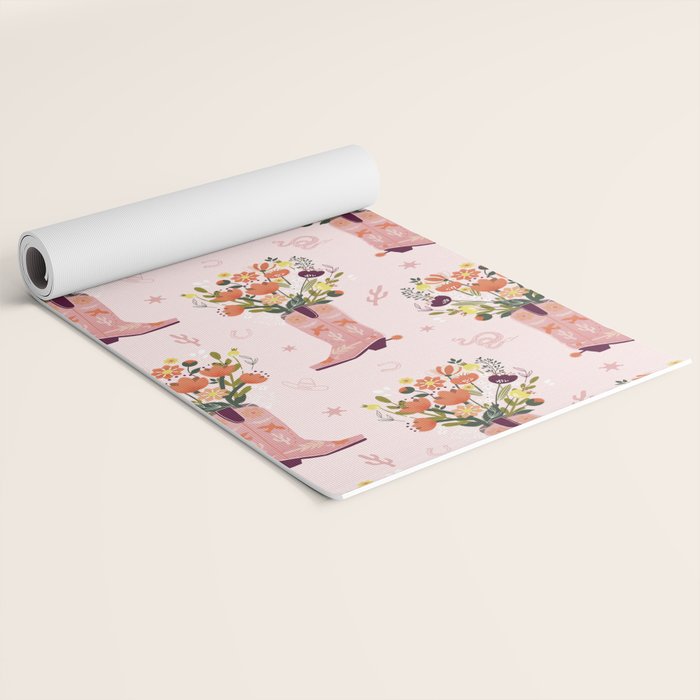 Western Floral Cowboy Boots Pattern Yoga Mat Gallery Image 2
