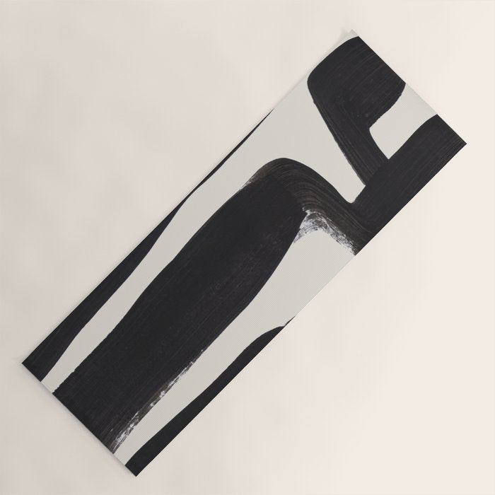 Mid Century Modern Minimalist Abstract Art Brush Strokes Black & White Ink Art Ancient Stripes Yoga Mat Gallery Image 1