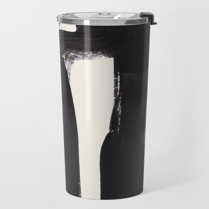 Mid Century Modern Minimalist Abstract Art Brush Strokes Black & White Ink Art Ancient Stripes Travel Mug Gallery Image 2