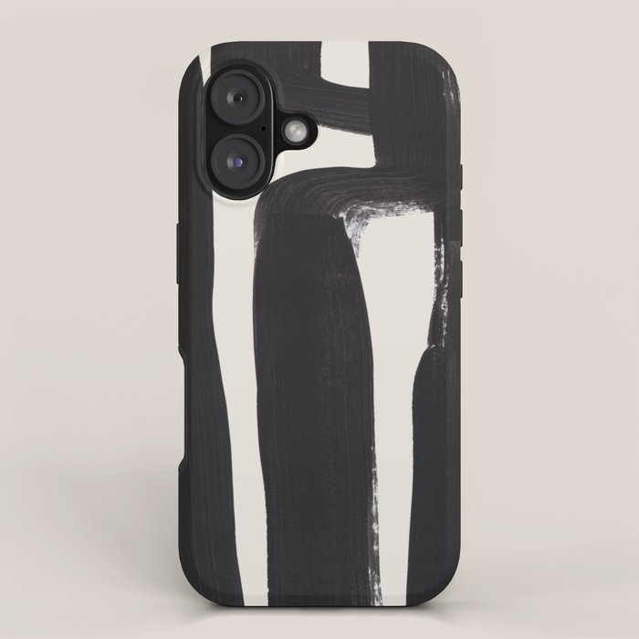Mid Century Modern Minimalist Abstract Art Brush Strokes Black & White Ink Art Ancient Stripes iPhone Case Gallery Image 1