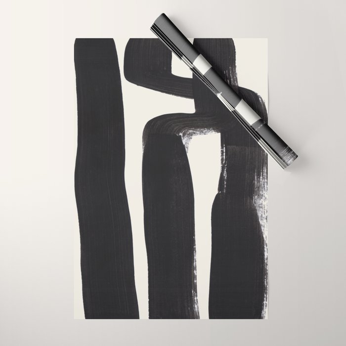 Mid Century Modern Minimalist Abstract Art Brush Strokes Black & White Ink Art Ancient Stripes Wrapping Paper Gallery Image 1