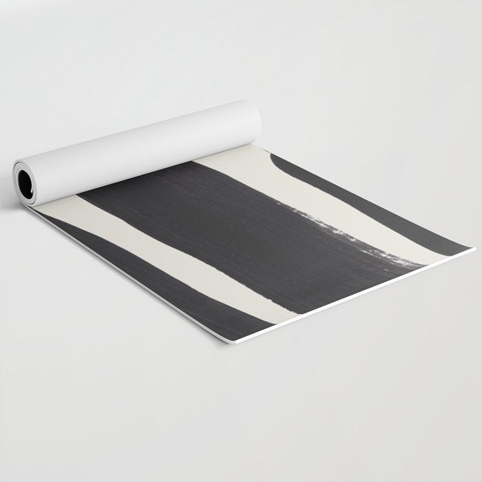 Mid Century Modern Minimalist Abstract Art Brush Strokes Black & White Ink Art Ancient Stripes Yoga Mat Gallery Image 2