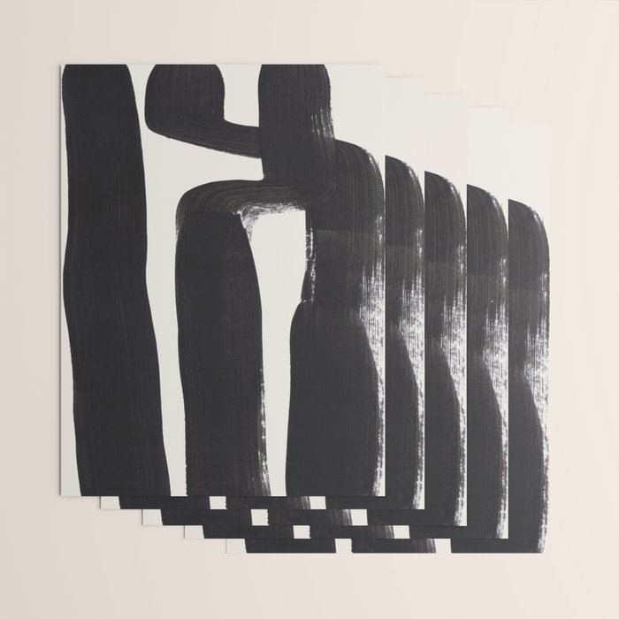 Mid Century Modern Minimalist Abstract Art Brush Strokes Black & White Ink Art Ancient Stripes Wrapping Paper Gallery Image 3