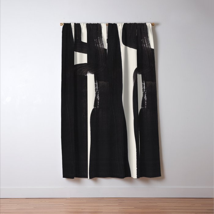 Mid Century Modern Minimalist Abstract Art Brush Strokes Black & White Ink Art Ancient Stripes Window Curtain Gallery Image 3