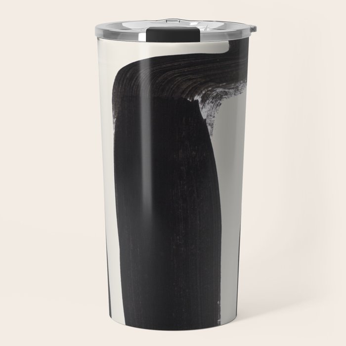 Mid Century Modern Minimalist Abstract Art Brush Strokes Black & White Ink Art Ancient Stripes Travel Mug Gallery Image 1
