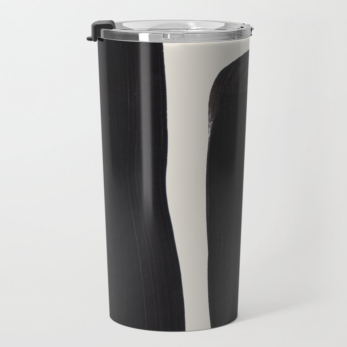 Mid Century Modern Minimalist Abstract Art Brush Strokes Black & White Ink Art Ancient Stripes Travel Mug Gallery Image 3
