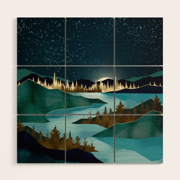 Autumn River Night Wood Wall Art Gallery Image 1