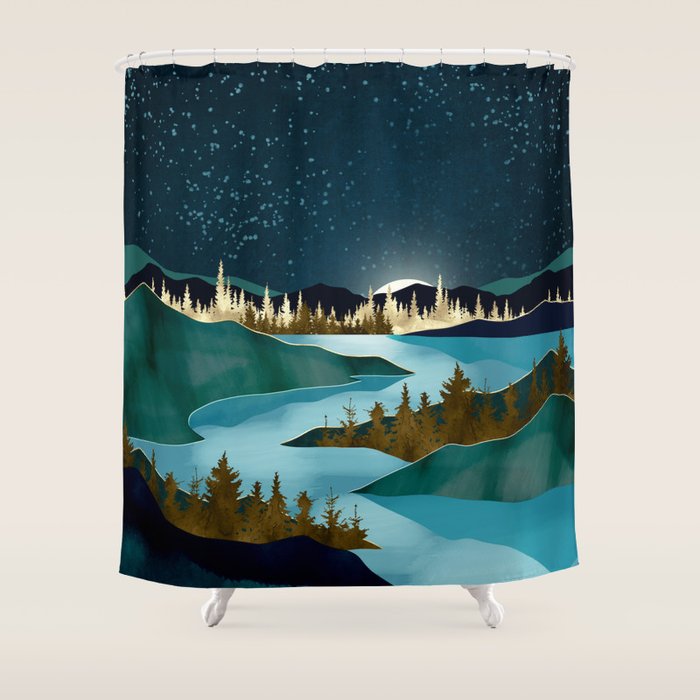 Autumn River Night Shower Curtain Gallery Image 1