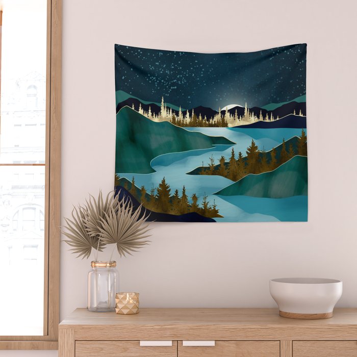 Autumn River Night Wall Tapestry Gallery Image 2
