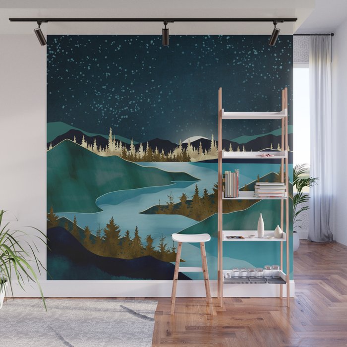 Autumn River Night Wall Mural Gallery Image 1