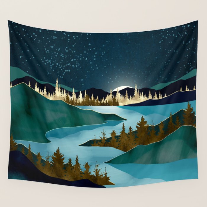 Autumn River Night Wall Tapestry Gallery Image 4