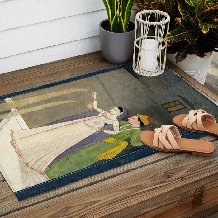     Painting. Recreation. Lovers playing with fireworks. Painted on paper Outdoor Rug Gallery Image 2