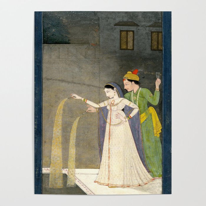     Painting. Recreation. Lovers playing with fireworks. Painted on paper Poster Gallery Image 1